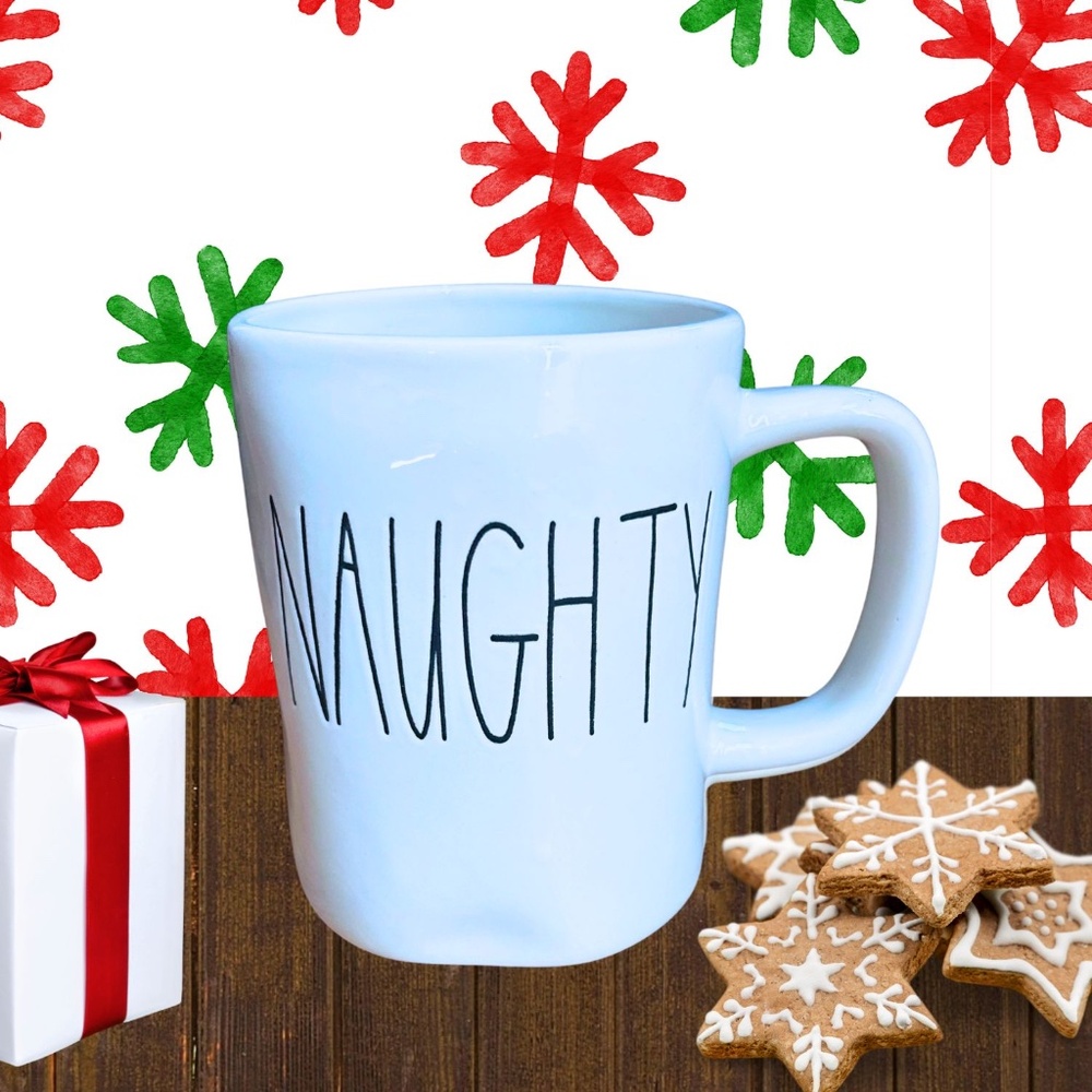 Rae Dunn “Naughty” Coffee Cup Mug, Magenta Collection, Winter Holiday Mug
